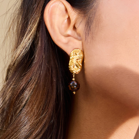 1 paire de boucles d'oreilles pendantes rétro en acier inoxydable et résine couleur or pour femme