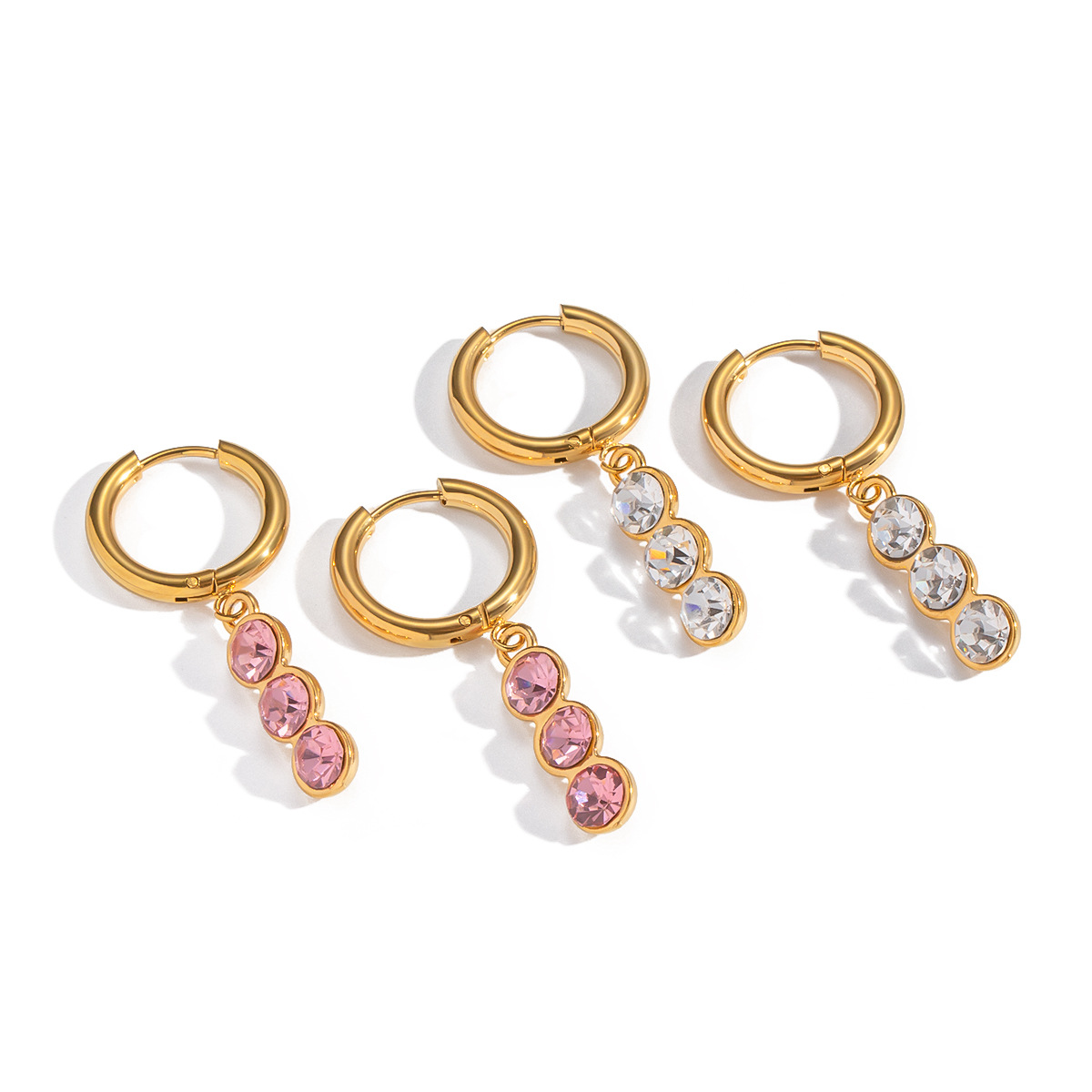 1 par de pendientes colgantes de circonita de color dorado y acero inoxidable h5 Imagen5