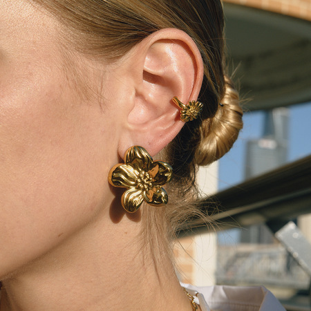 1 paire de manchettes d'oreilles sophistiquées en acier inoxydable couleur or pour femme 2