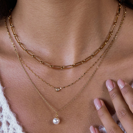 Collier élégant avec pendentif en acier inoxydable doré pour femme, 1 pièce 2