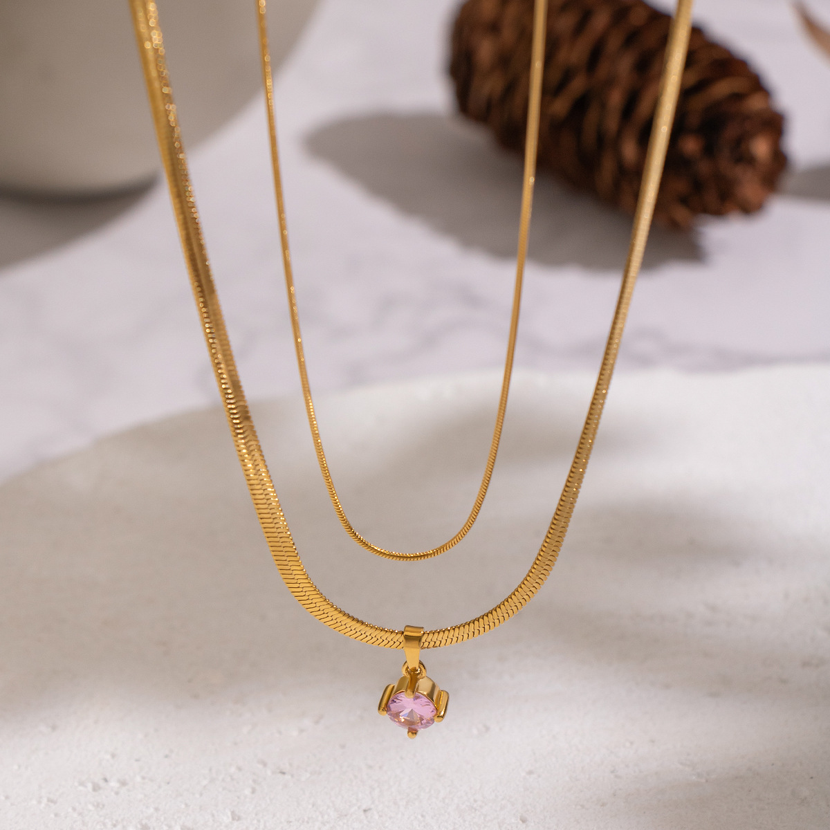 1 Piece Elegant Chain Stainless Steel Gold Color Zircon Layered Necklace