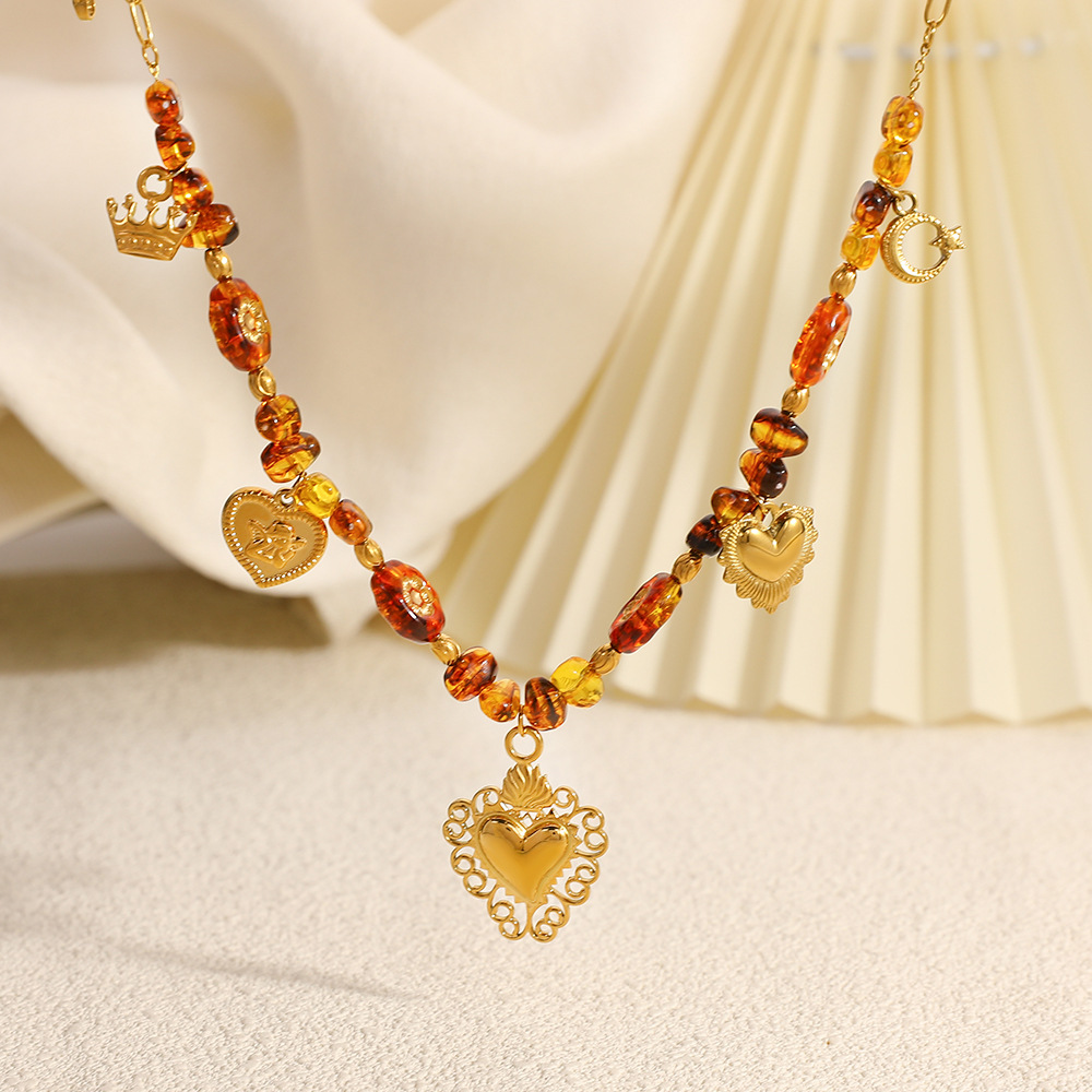 1 Piece Irregular Beads  Heart Star Moon Stainless Steel Women's Pendant Necklaces 2