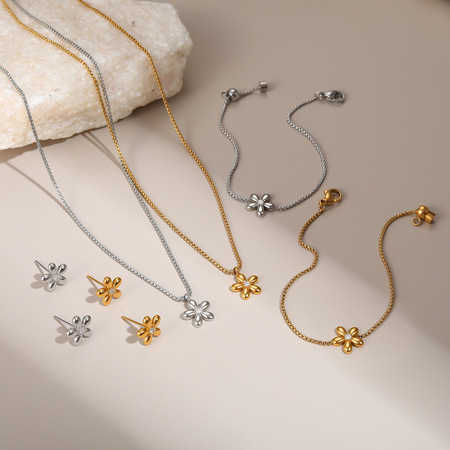 1 Piece Daily Flower Stainless Steel Gold Color Women's Jewelry Sets 2