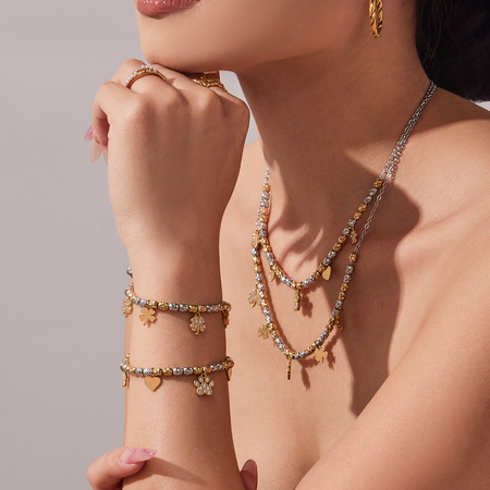 Delicated Mixed Gold Color And Silver Colors Titanium Steel Zircon Women's Jewelry Sets 2