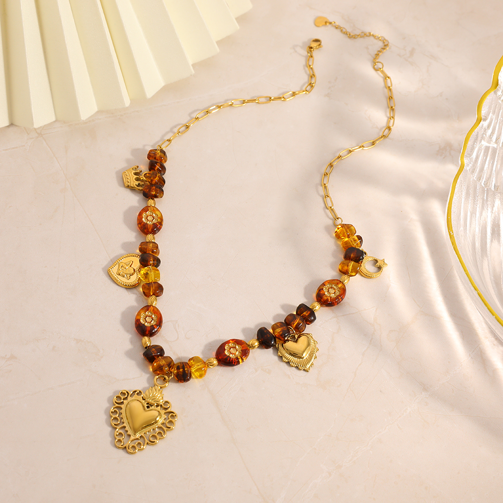 1 Piece Irregular Beads  Heart Star Moon Stainless Steel Women's Pendant Necklaces