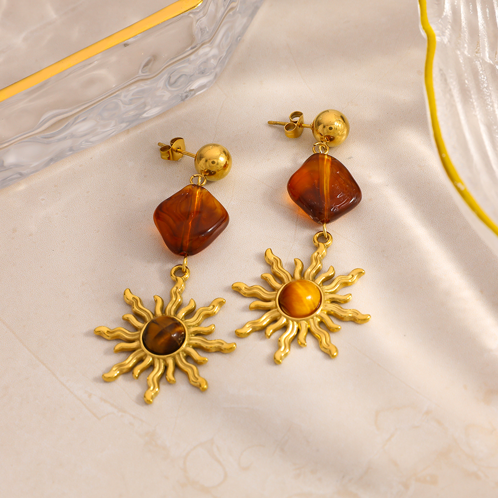 1 Pair Ethnic Series Daily Sun Stainless Steel Women's Drop Earrings