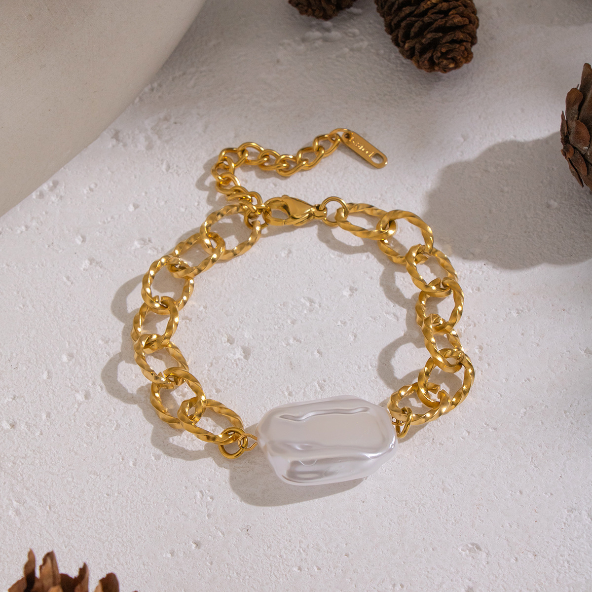 1 Piece Chain Stainless Steel Gold Color Artificial Pearl Bracelet