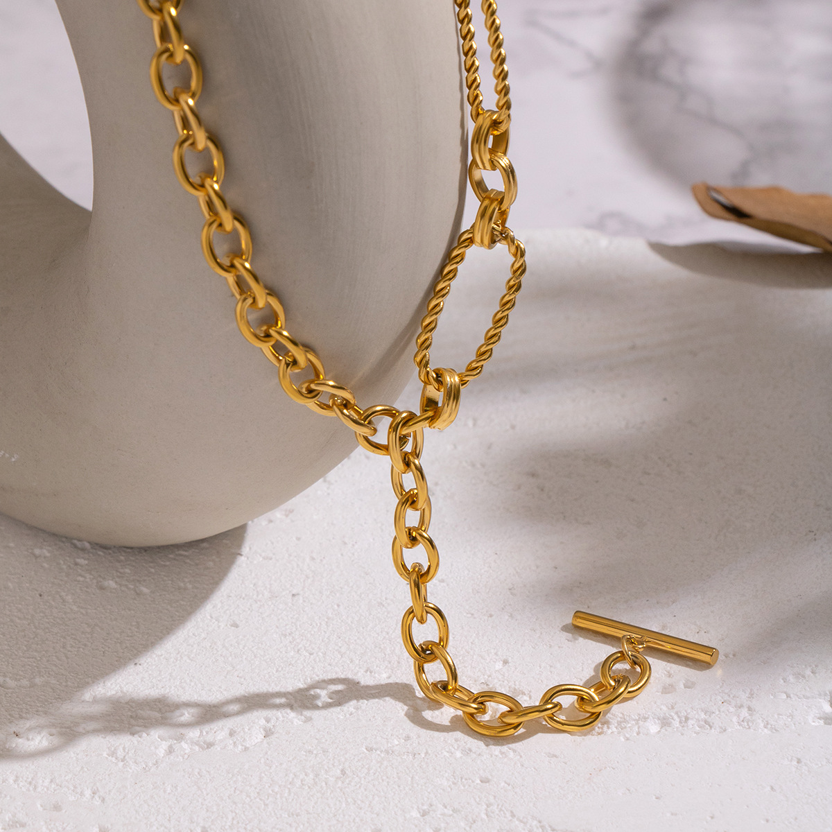1 Piece Casual Y-shape Chain Stainless Steel Gold Color Necklace 2
