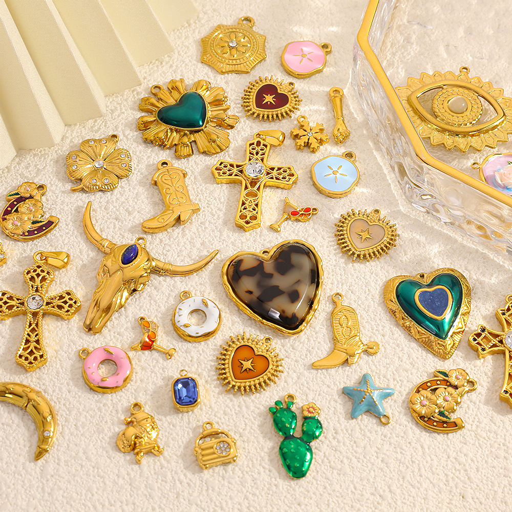 1 Piece DIY  Flower  Heart Cross Clover Plant  Boots Stainless Steel Unisex Pendants