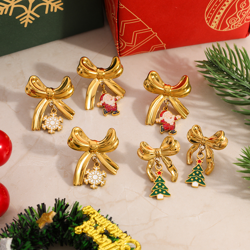 1 Pair DIY Christmas Figure Plant Stainless Steel Women's Stud Earrings