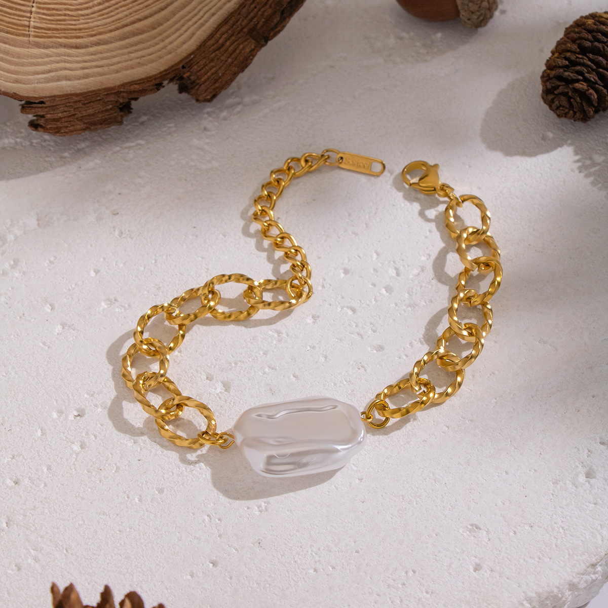 1 Piece Chain Stainless Steel Gold Color Artificial Pearl Bracelet 2