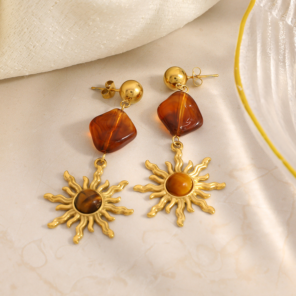 1 Pair Ethnic Series Daily Sun Stainless Steel Women's Drop Earrings 2