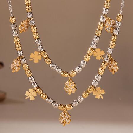 Delicated Mixed Gold Color And Silver Colors Titanium Steel Zircon Women's Jewelry Sets