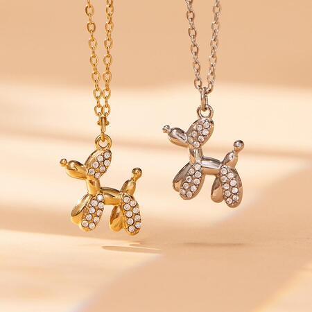 Sophisticated Poodle Titanium Steel Gold Color Zircon Women's Jewelry Sets 2