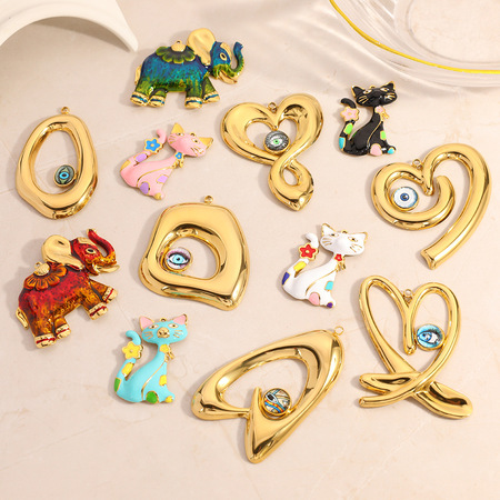 1 Piece DIY Devil's Eye Kitty Baby Elephant Stainless Steel Women‘s Pendants