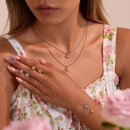 1 Piece Daily Flower Stainless Steel Gold Color Women's Jewelry Sets