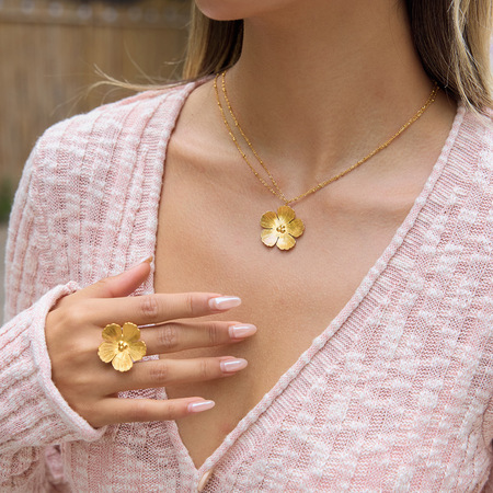 Romantic Flower Stainless Steel Gold Color Women's Jewelry Sets