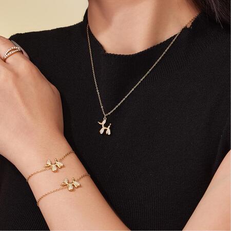 Sophisticated Poodle Titanium Steel Gold Color Zircon Women's Jewelry Sets