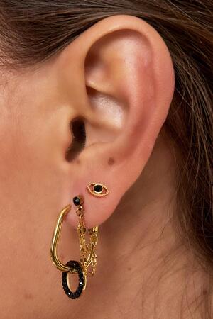 Boucles d'oreilles chaîne en pierre noire Argenté Acier inoxydable h5 Image3