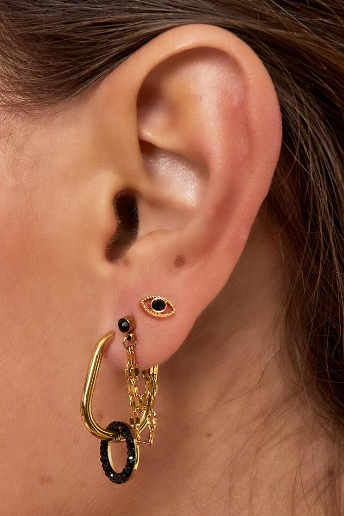 Boucles d'oreilles chaîne en pierre noire Argenté Acier inoxydable Image3