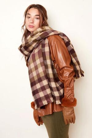 Checkered scarf winter colors Brown Acrylic h5 Picture4