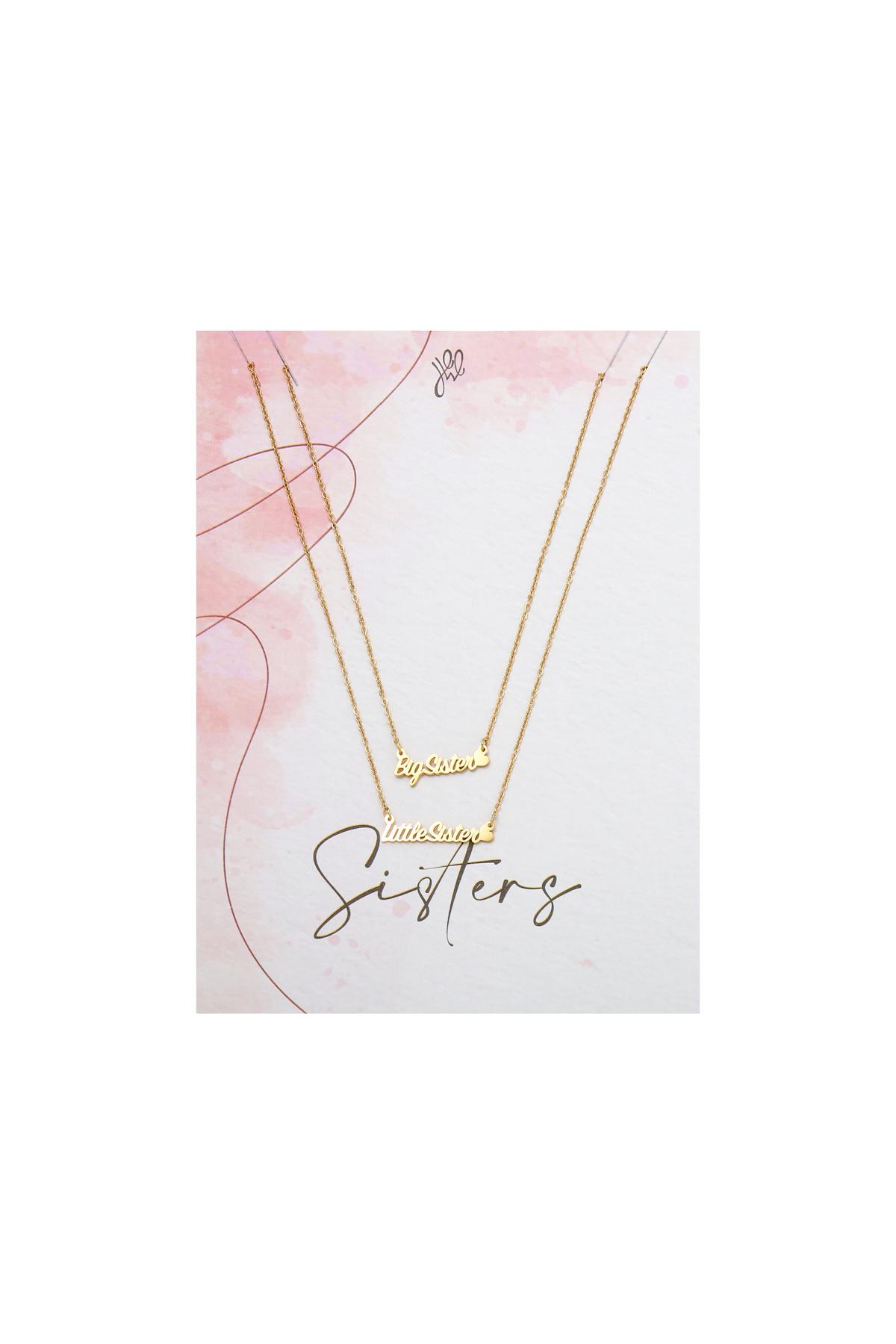 Necklace Big Little Sister Gold Color Stainless Steel 2