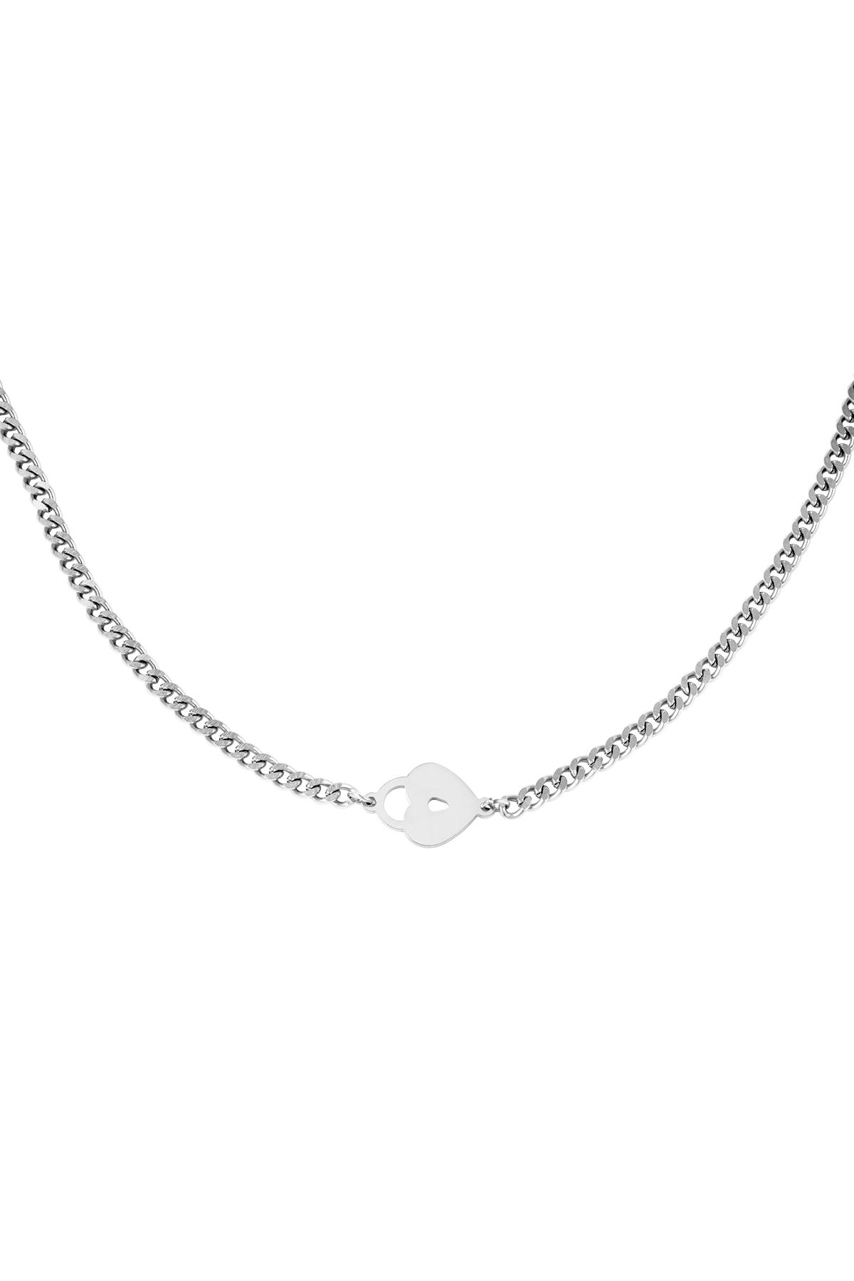 Necklace Locked Heart Silver Stainless Steel h5 