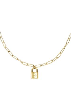 Necklace cute lock Gold Stainless Steel h5 