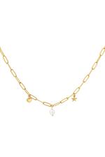 Gold / Link necklace with heart, pearl and star charm Gold Stainless Steel Picture2