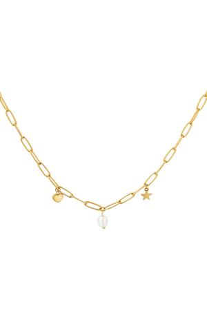 Link necklace with heart, pearl and star charm Gold Stainless Steel h5 