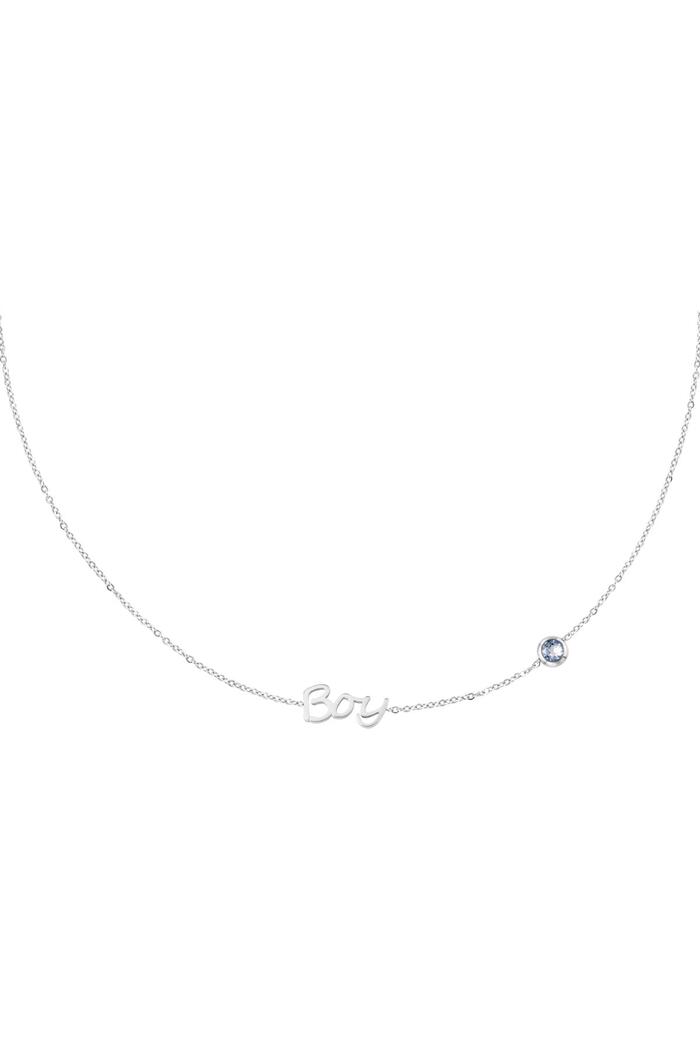 Birthstone Necklace Boy Silver Stainless Steel 