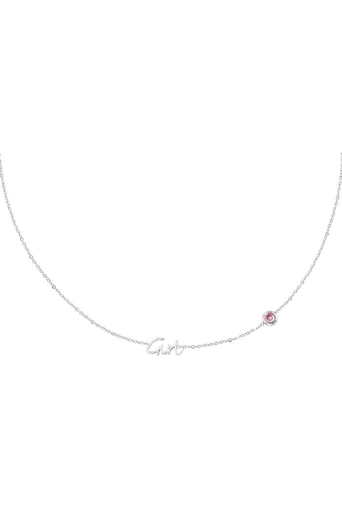 Birthstone Necklace Girl Silver Stainless Steel 