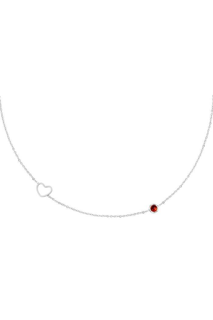 Birthstone necklace January silver Red Stainless Steel 