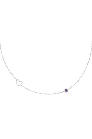 Birthstone necklace February silver Purple Stainless Steel h5 