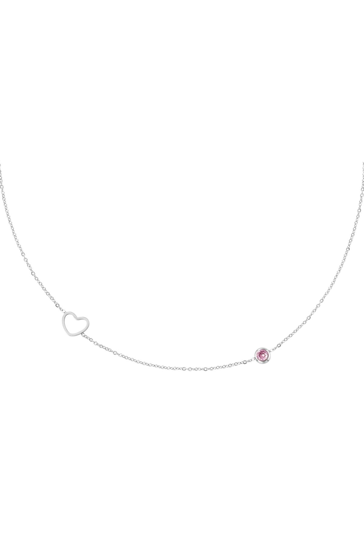 Birthstone necklace October silver Pink Stainless Steel 
