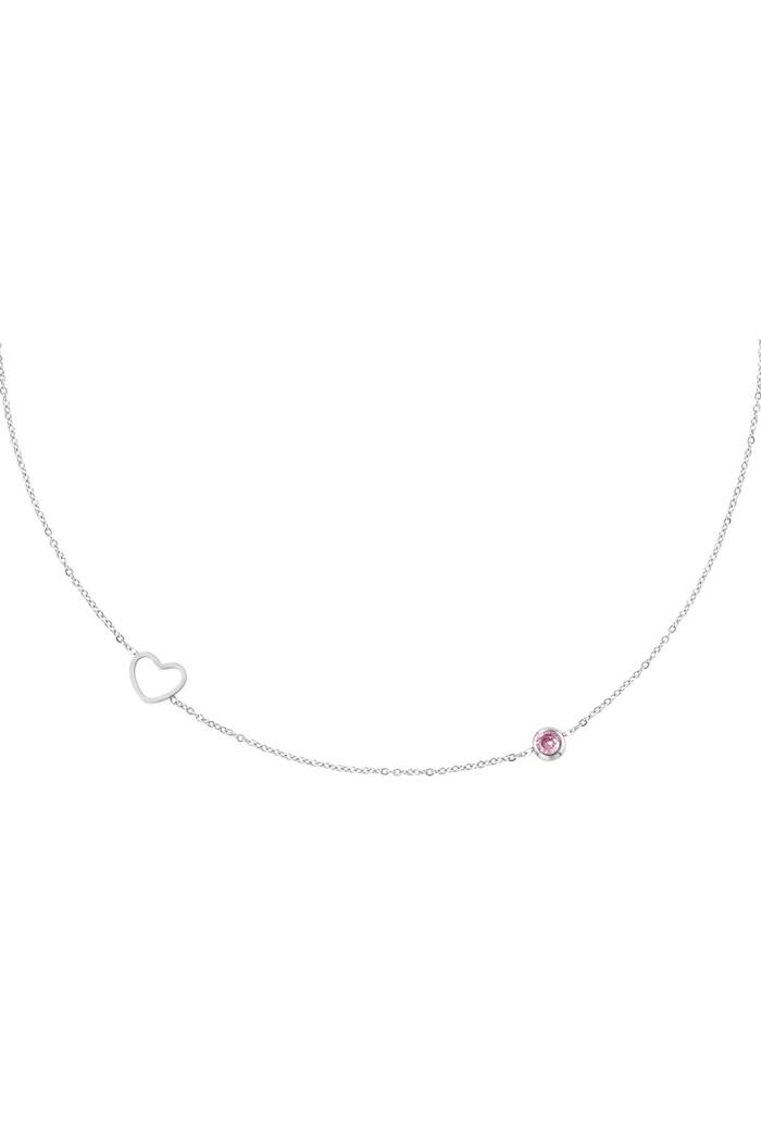 Birthstone necklace October silver Pink Stainless Steel 