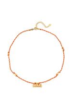 Gold / Necklace orange/red rope Gold Stainless Steel 