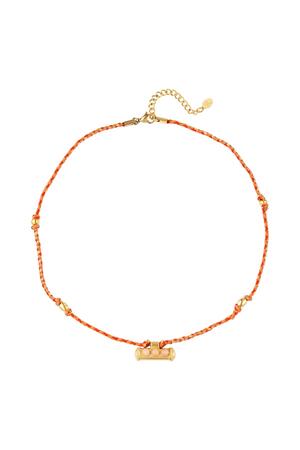 Necklace orange/red rope Gold Stainless Steel h5 