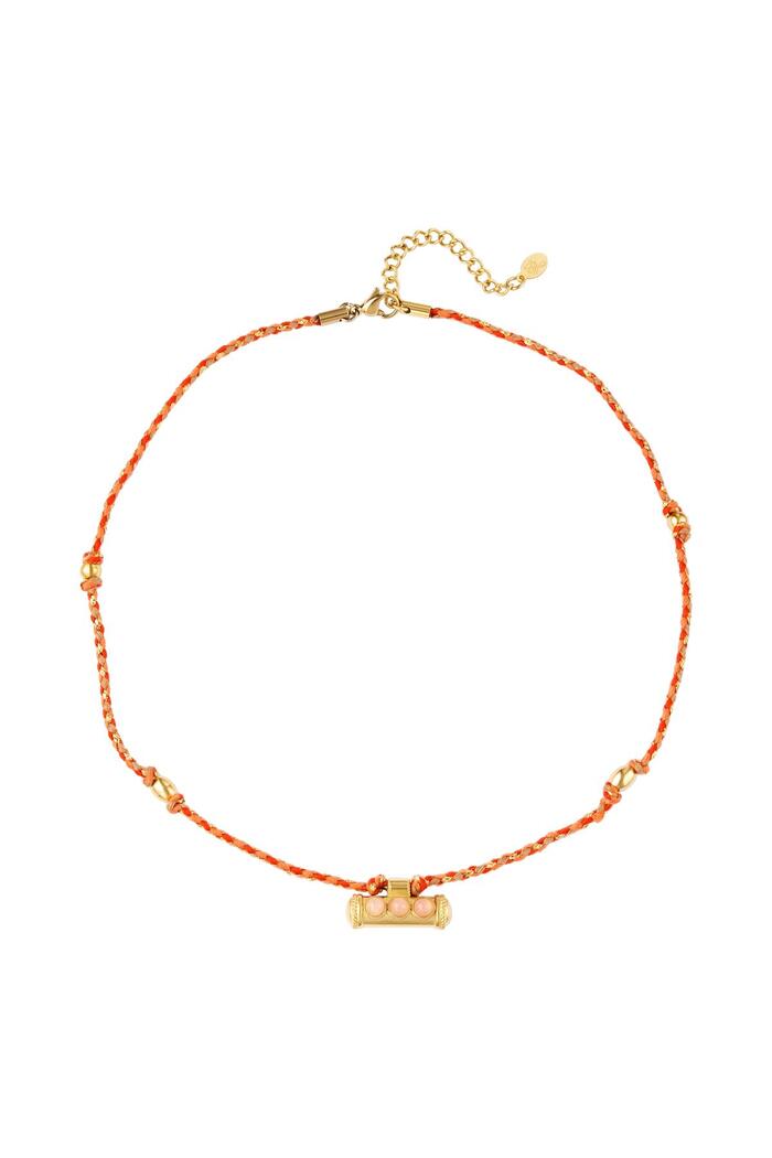 Necklace orange/red rope Gold Stainless Steel 