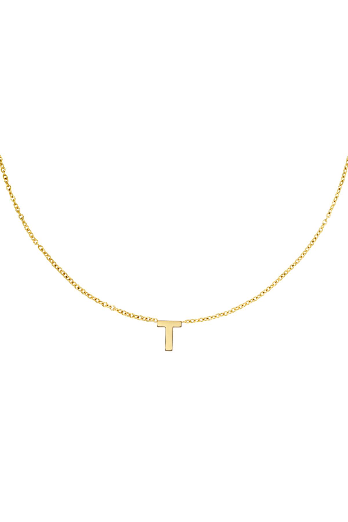 Stainless steel necklace initial T Gold