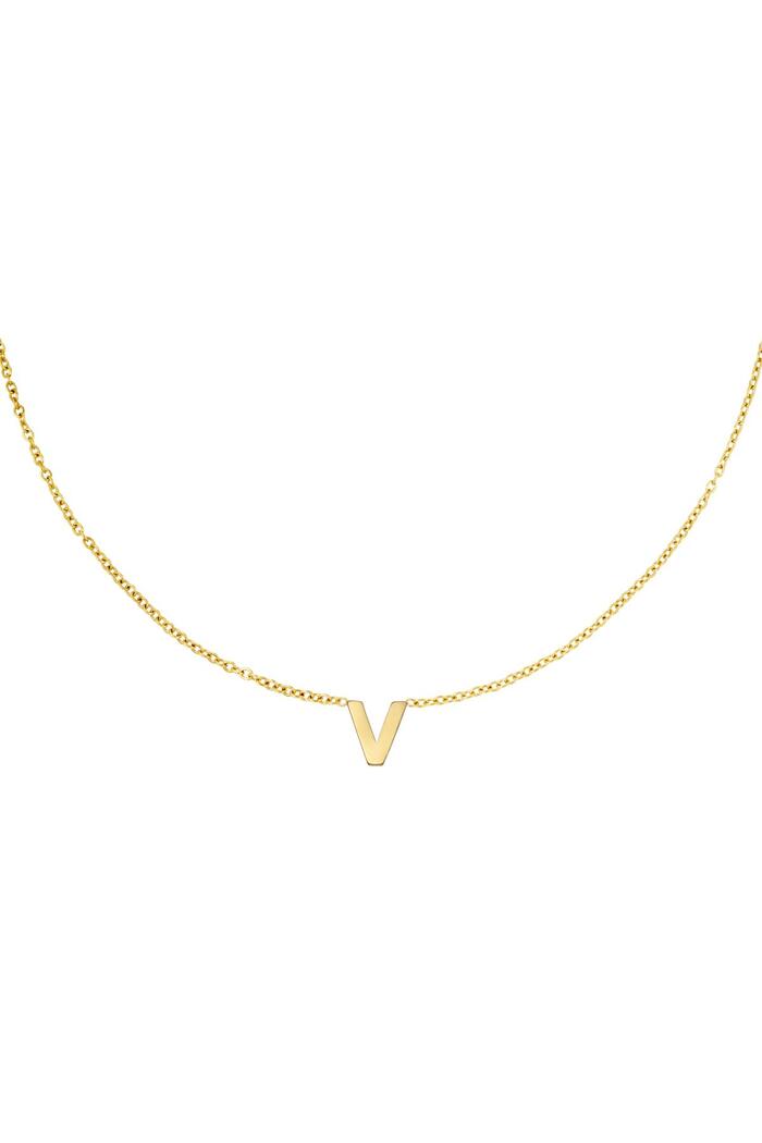 Stainless steel necklace initial V Gold 