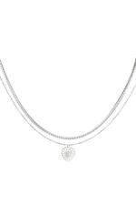 Silver / Double Stainless Steel Necklace with Heart Charm Silver 