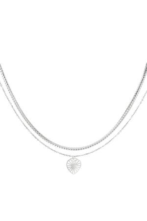 Double Stainless Steel Necklace with Heart Charm Silver h5 