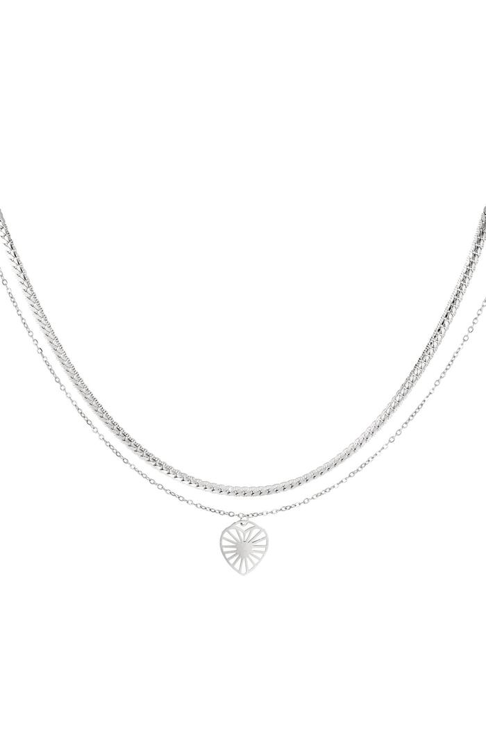 Double Stainless Steel Necklace with Heart Charm Silver 