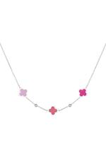 Pink & Silver / Necklace 3 clovers and small balls Pink & Silver Stainless Steel Picture4