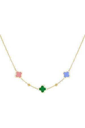 Necklace 3 clovers and small balls Green & Gold Stainless Steel h5 