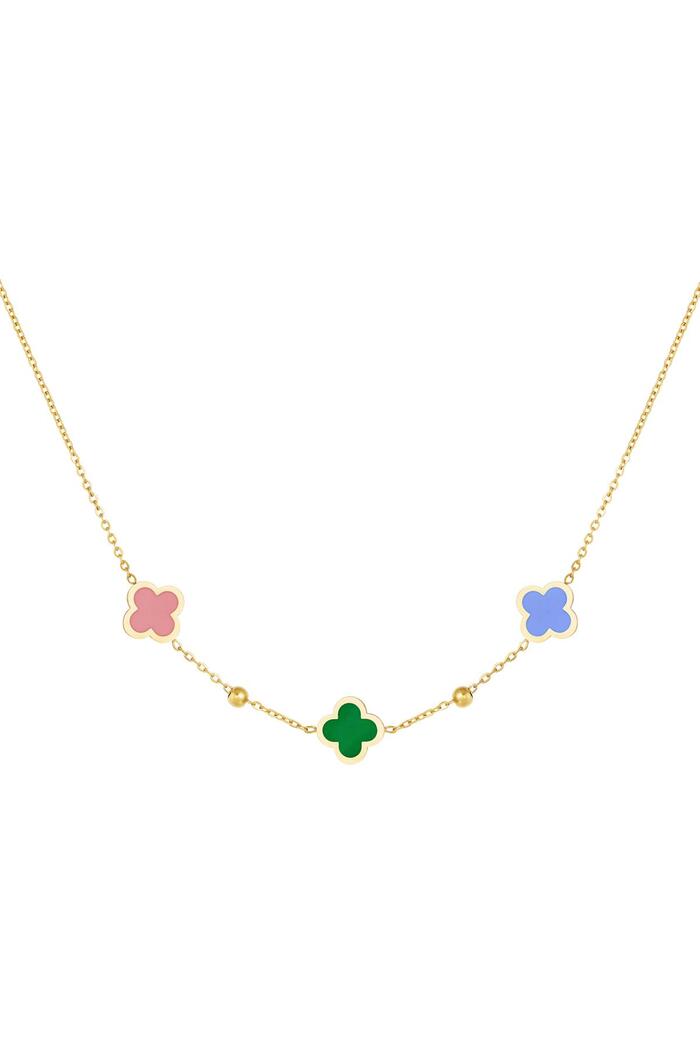 Necklace 3 clovers and small balls Green & Gold Stainless Steel 