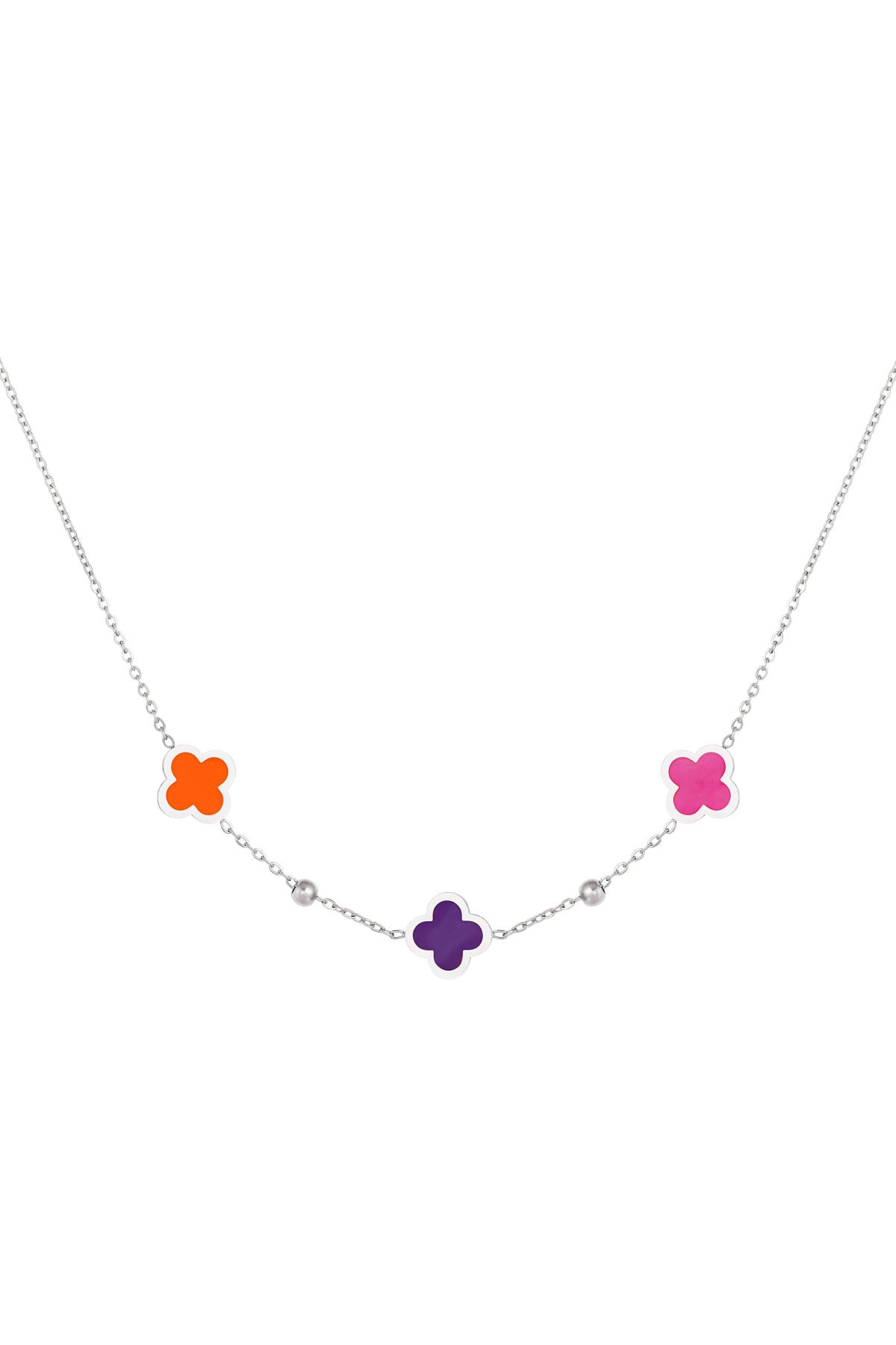 Necklace 3 clovers and small balls Lilac Stainless Steel