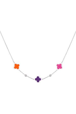 Necklace 3 clovers and small balls Lilac Stainless Steel h5 