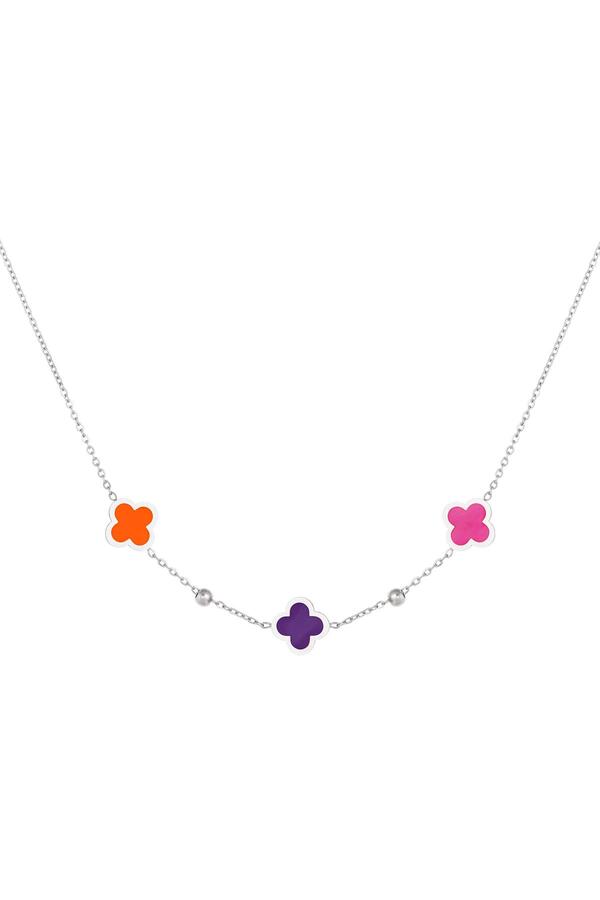 Necklace 3 clovers and small balls Lilac Stainless Steel